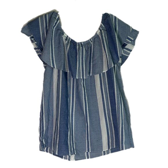 Ivanka Trump Blue and White Striped Off-Shoulder Top, Large - Picture 3 of 6